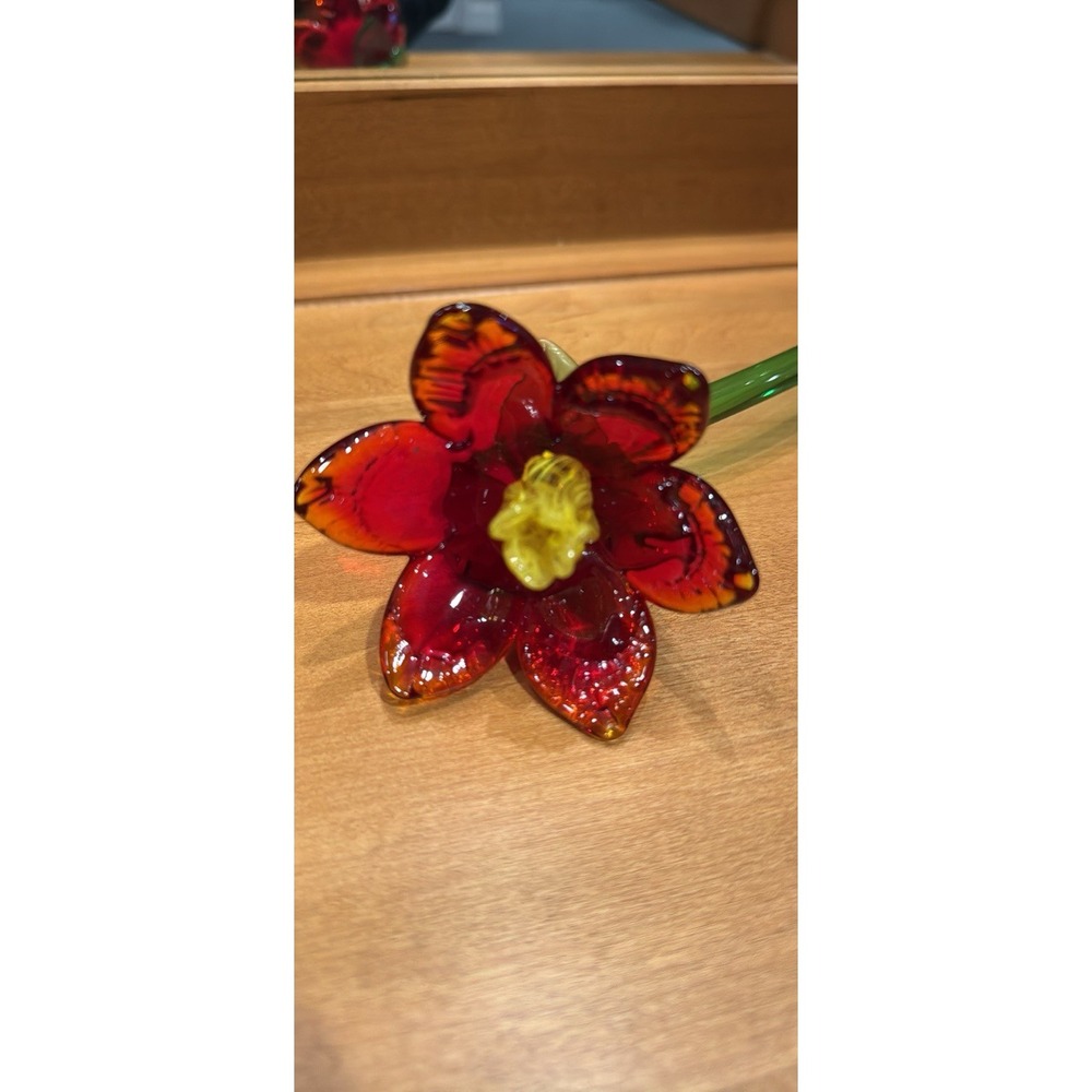 Murano Glass Hand-Blown Flower Stem | Italian Art Glass | 12" | Unsigned